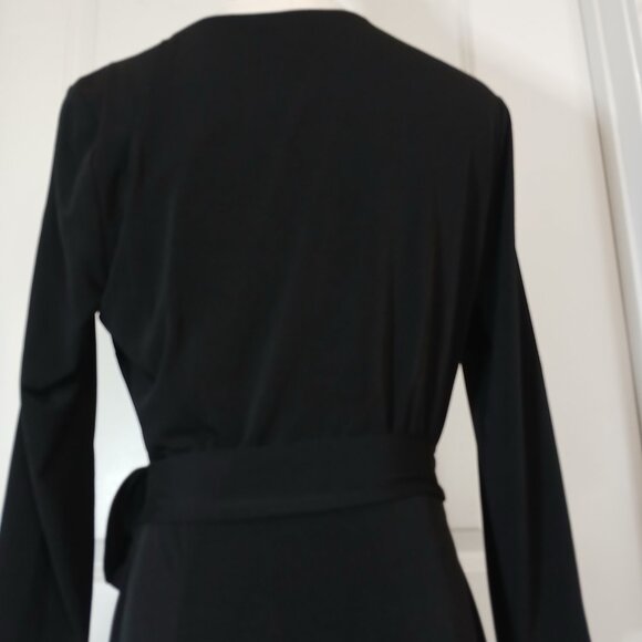 INC International Concepts Wrap Midi Dress Women’s Size M Black Belted - Picture 5 of 7